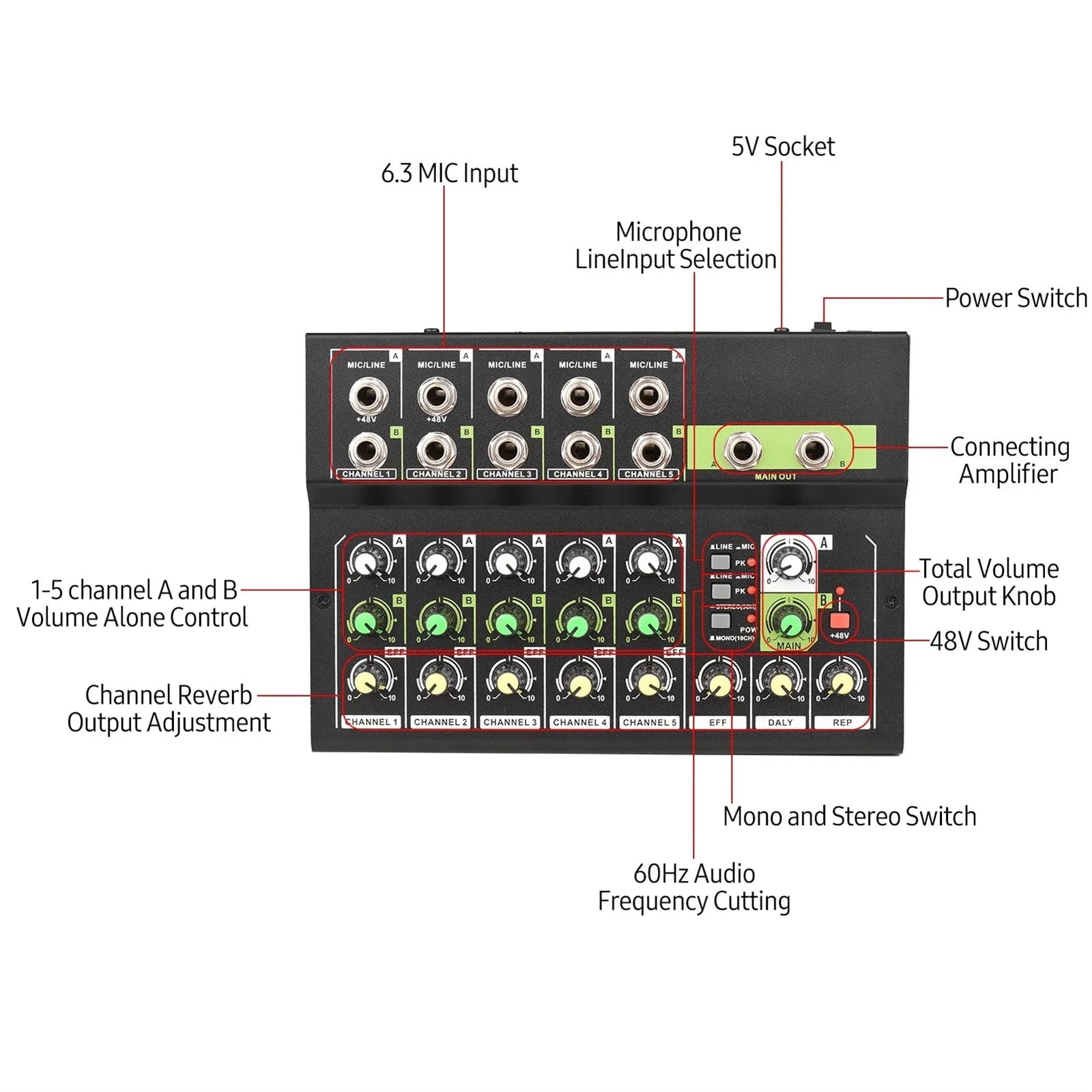 10 Channel Mixing Console Digital Audio Mixer Stereo Mic/Line Mixer With Reverb For Recording DJ Network Live Broadcast ,Precision Control and Adjustment