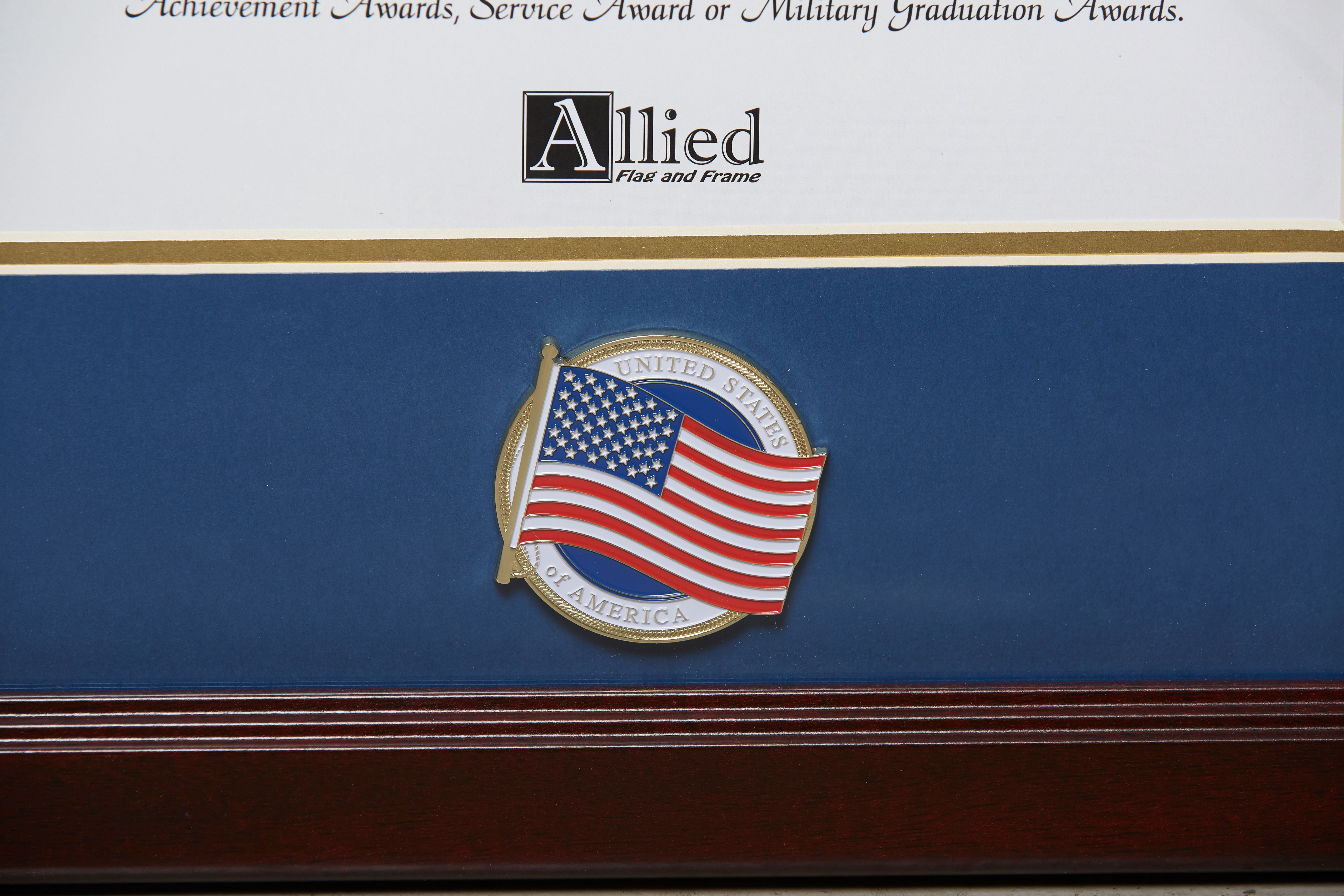 Allied Frame US American Flag Certificate of Achievement Picture Frame with Medallion