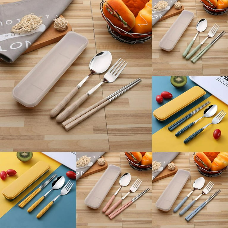 Travel Utensils with Case, 4 Sets Reusable Utensils Set for Lunch Box,  Plastic Travel Cutlery Set, Portable Knife Spoon Fork Chopsticks Utensil  Sets