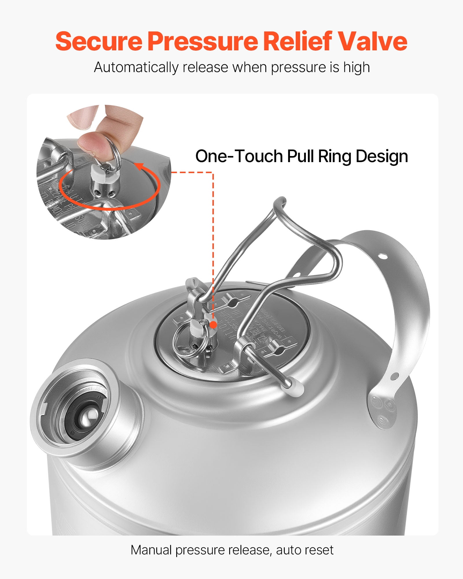 VEVOR Cleaning Keg,1.75 Gallon/6.5L Keg Line Cleaning Kit with D Coupler Connection & Rubber Base,Beer Lines Cleaner Used for Beer Line Cleaning, 304Stainless Steel Kegerator Beers Lines Cleaner Kit