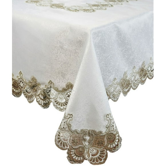 Lace Tabecloth -White/Brown, 54x72 Inch