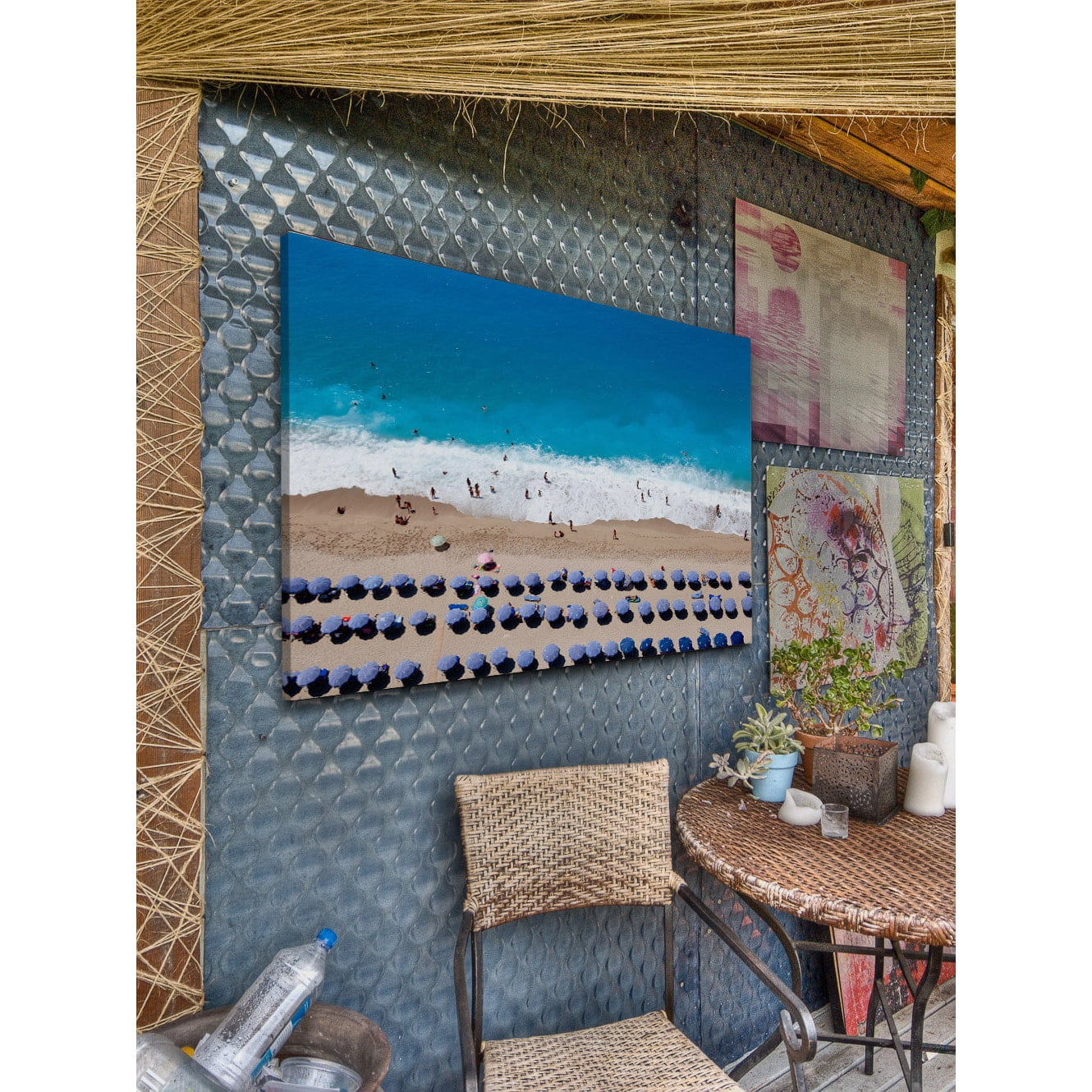 Marmont Hill "Blue Umbrella Rows" Painting Print on Wrapped Canvas