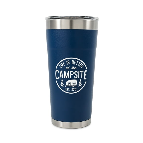 Camco Life is Better at The Campsite Camper/RV Painted Tumbler | Kitchen Grade Stainless Steel, Navy, 20 oz (53323)
