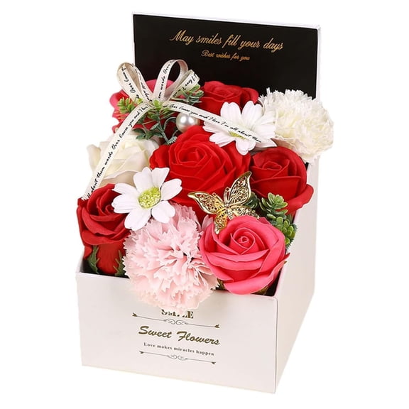 Soap Flowers Roses Bouquet In Gift Box Scented Soap Artificial Flowers Realistic & Delicate Scent For Anniversary Birthday Wedding Valentine Day (Red)