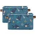 thumbnail image 2 of Coolnut Cute Sharks Seahorses Fish and Sea Plants Storage Basket, Durable Canvas Organizer With Handles Large Collapsible Storage Bins Boxes for Home Office - 2 Pack Home Decor, 2 of 7