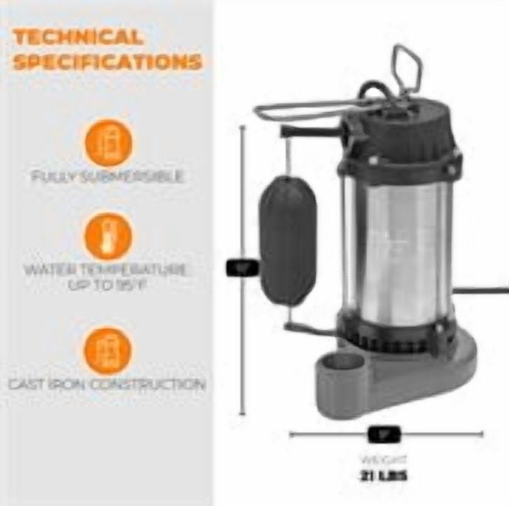 XtremepowerUS Submersible Sump Pump 1/2HP 3800 GPH With Vertical Float Switch Utility Basement