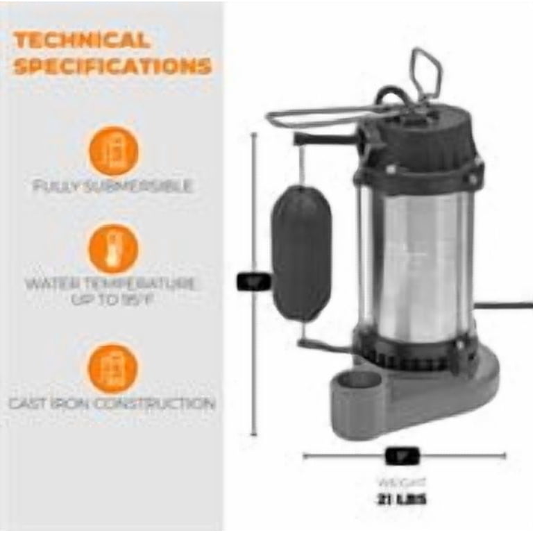 1/2HP Sump Pump Submersible 2980GPH, Vertical Float Switch Automatic 1/2HP Sump Pump Submersible 2980GPH, Vertical Float Switch Automatic