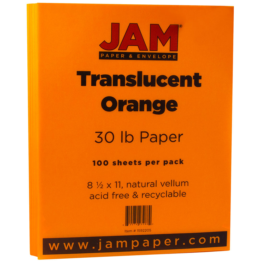 JAM Paper Translucent Vellum Paper, 8 1/2" x 11" 30lb Orange, 100