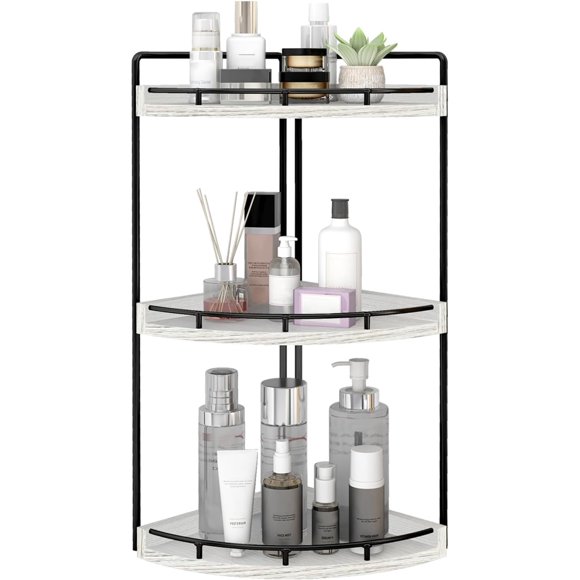 Dorhors Organisateur de Coin de Salle de Bain à 3 Niveaux pour Comptoir, Plateau de Comptoir et Organisateur de Coiffeuse, Organisateur de Comptoir en Bois pour Cuisine, Salle de Bain, Coiffeuse (Blanc Rustique)