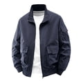 thumbnail image 5 of sdhkgrrt Plus Size Men's Zip Up Collared Long Sleeve Jacket Fall Winter Casual Basic Outwear Solid Trendy Work Business Coats, Dark Blue XL, 5 of 5