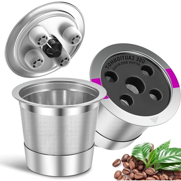 Reusable K Cups, 2 Pack Stainless Steel Five Hole Universal Refillable Coffee Pod Filter, Fit for Keurig K Supreme K Supreme Plus K Slim Coffee Maker