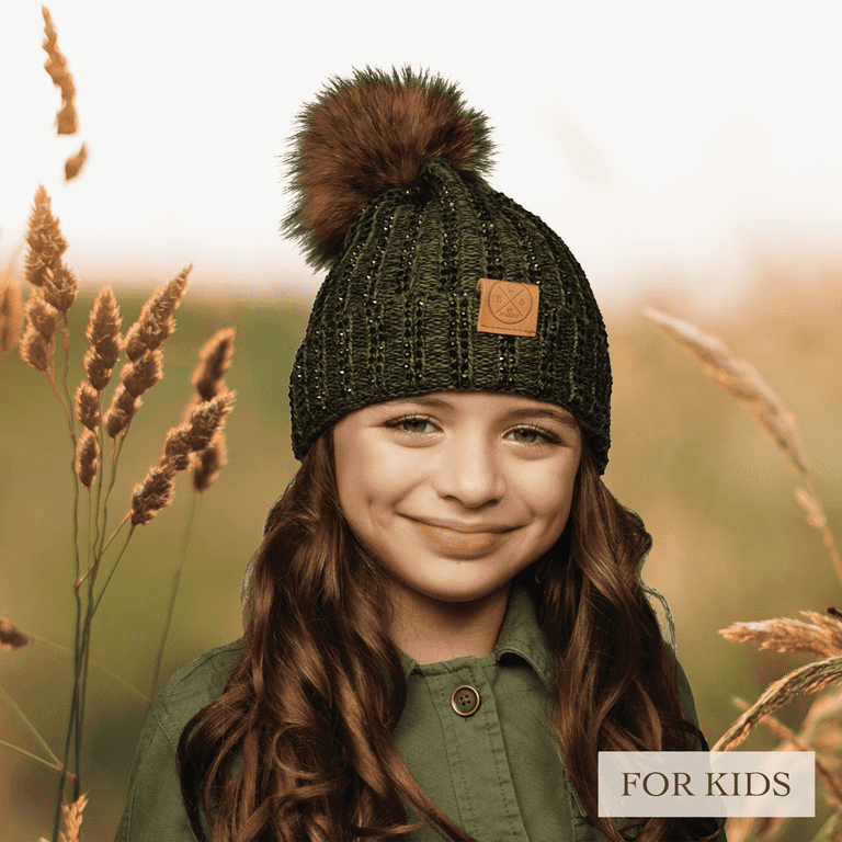 Be Sparkle Green Fur Pom Beanie Hat with Rhinestones, Winter  display picture 2