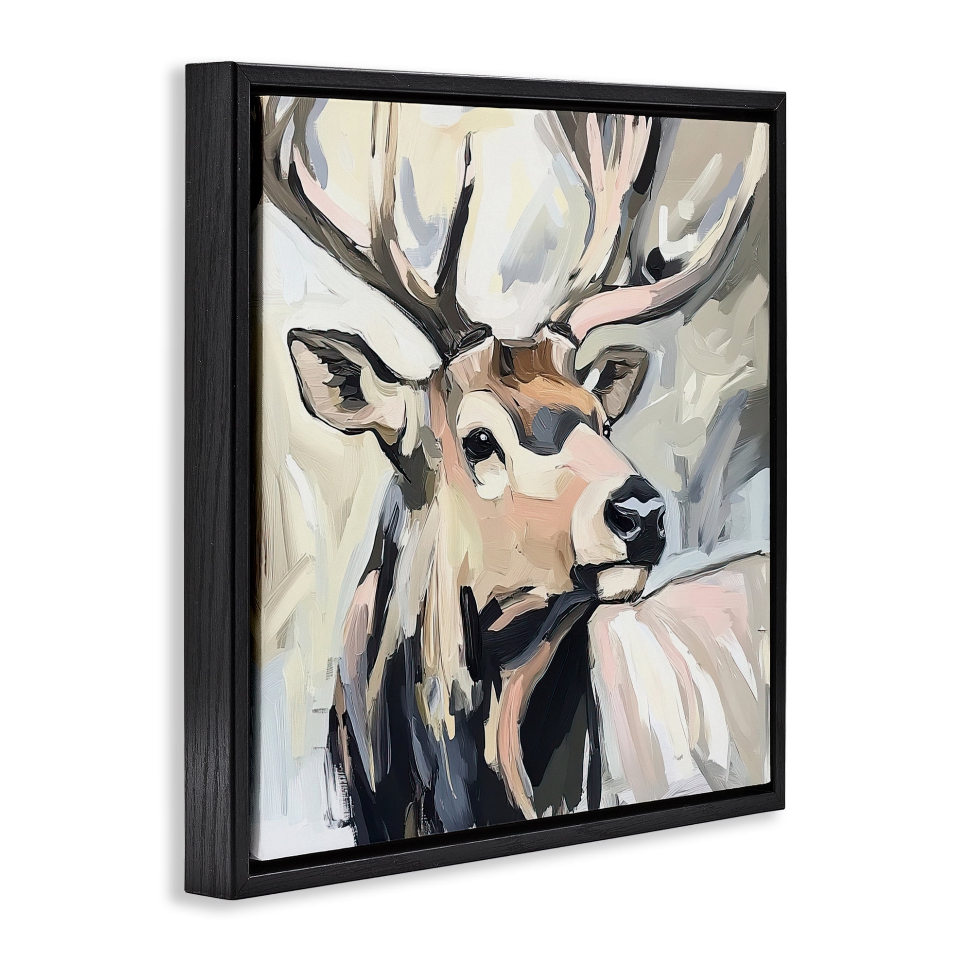 Stupell Industries Neutral Bull Elk Portrait Black Framed Floater Canvas Wall Art, design by Tina LeCour