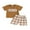 Brown, variant on Baby Toddler Boys Summer Shorts Clothing Set, 6 9 12 18 24 Months Short Sleeve Embroidery Letters T-shirt with Plaid Shorts Outfit