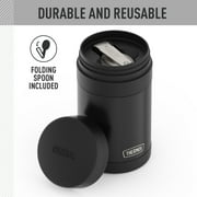 Thermos 16oz Vacuum Insulated Food Jar with Full Size Spoon, Black, Ideal Use for Workday Meals and Travel, Made for Portable Food Storage