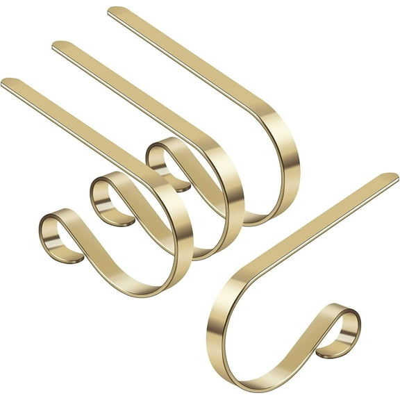 Christmas Stocking Holders for Mantle, 4 Pack Adjustable Mantle Clip Fireplace Stocking Hooks Hangers for Fireplace Mantle Home Christmas Party Decor (Gold)by Torubia