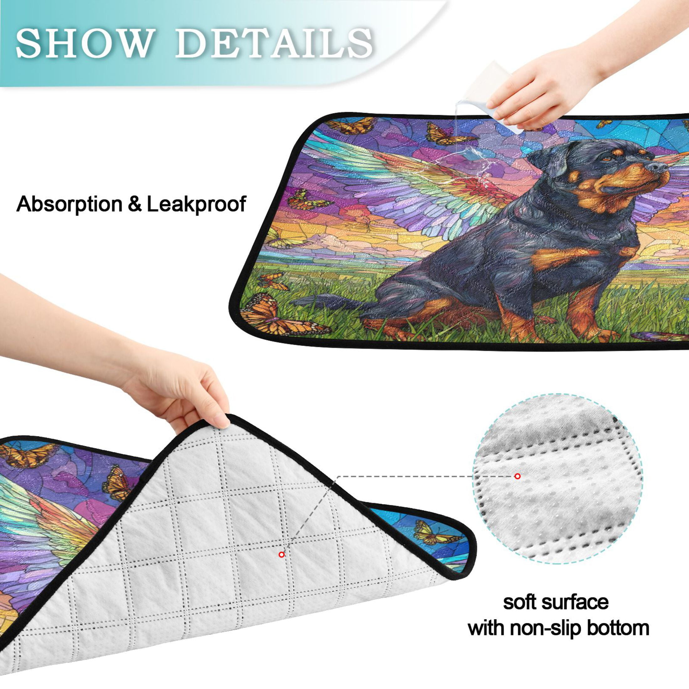 Qxltty Rottweiler Dog Cat litter Pads Pet Set of 3 Diaper Mats Center Anti-leakage Layer Absorbent Soft and Comfortable