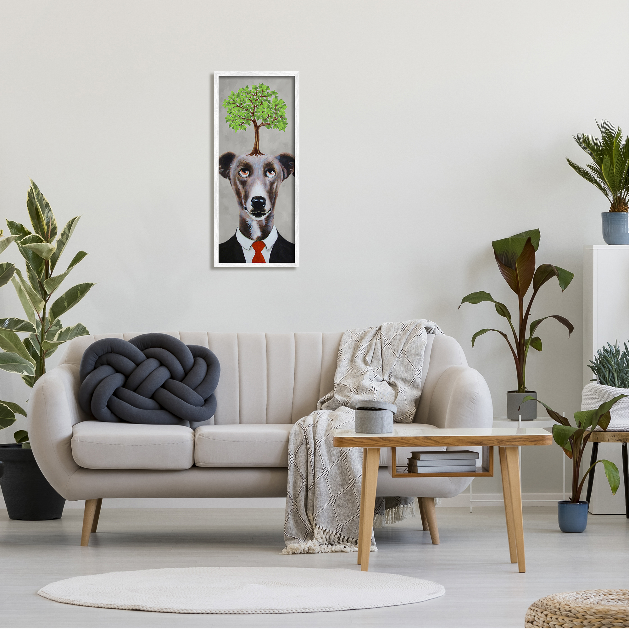 Stupell Industries Tree Growing Dog In Suit Animals & Insects Painting White Framed Art Print Wall Art
