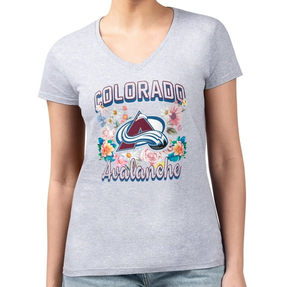 Women's G-III 4Her by Carl Banks Heather Gray Colorado Avalanche Super-Slim Fit Lightweight Flower Logo V-Neck T-Shirt
