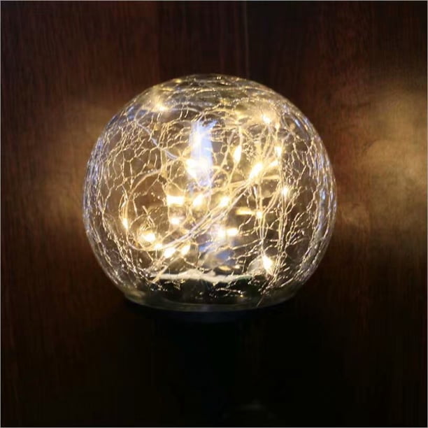 2 piezas de luz subterránea de bombilla de vidrio solar, luz de césped de bola de grietas LED, luz de césped de jardín al aire libre, bombilla de vidrio (10 cm)