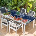 thumbnail image 2 of Navy Blue Christmas Table Cloths for 3 Foot Rectangle Tables, Santa Snowman Snowflake Elk Xmas Tree Patio Waterproof Elastic Fitted Tablecloths, Washable Rectangular Table Cover for Camping, 2 of 8