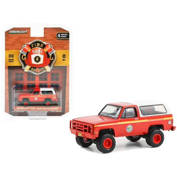 1984 Chevrolet M1009 Red w/White Camper Shell "Alaska State Fire Marshal" "Fire & Rescue" 1/64 Diecast Model Car by Greenlight