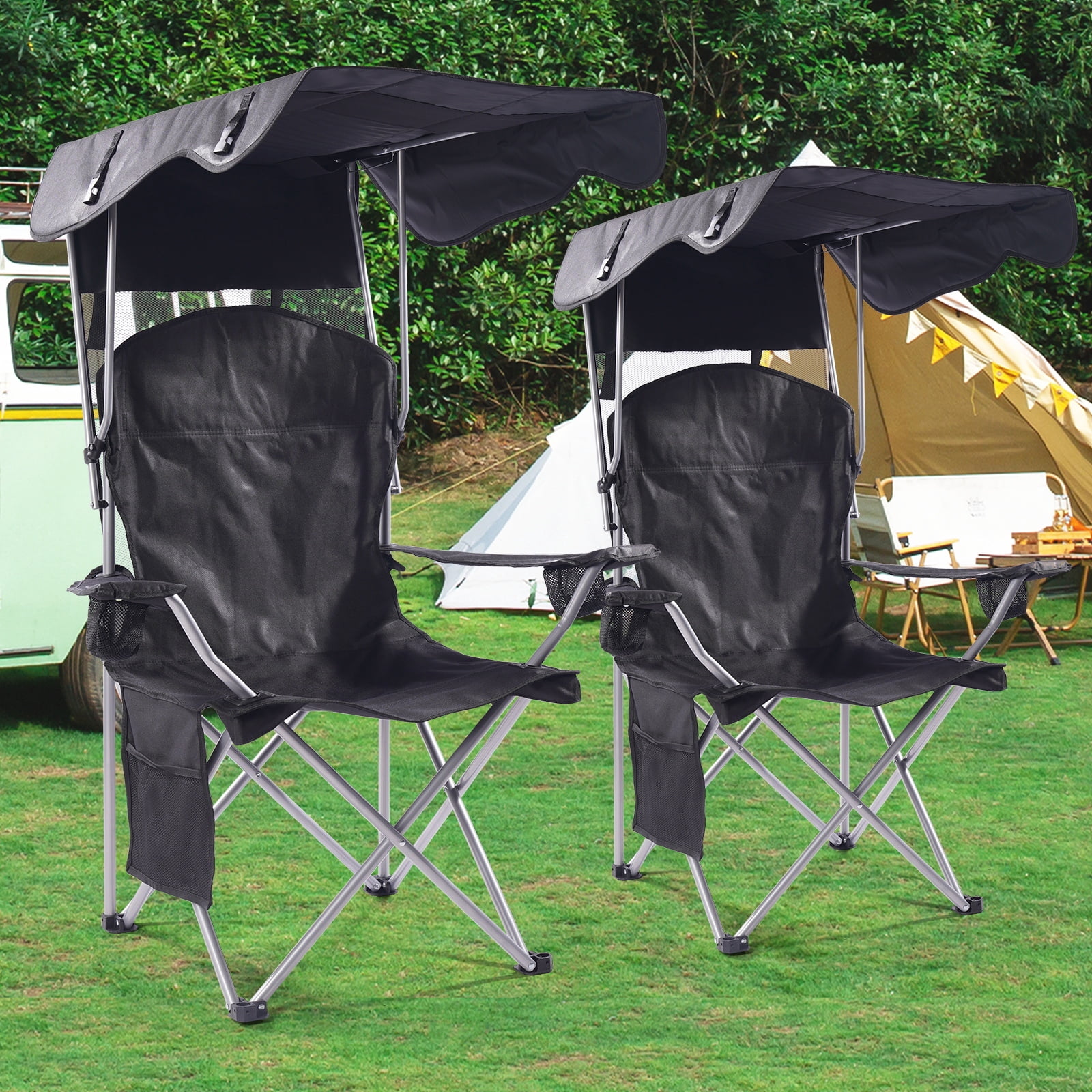 VTOY Folding Chair with Canopy Portable Chair with Shade for Outside Beach Chairs for Adults Chair with Shade Canopy Camping Chairs for Outdoors(Black)