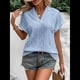 thumbnail image 5 of Tops de Verano para Mujer, Camisa Informal con Cuello en V y Mangas , Camiseta de Tirantes Ligera con Textura de Crochet Azul L, 5 of 9