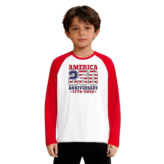WAYUTE Independence Day Boys Patriotic Graphic Tee Long Sleeve Celebration Shirt for Kids Youth Versatile Casual School