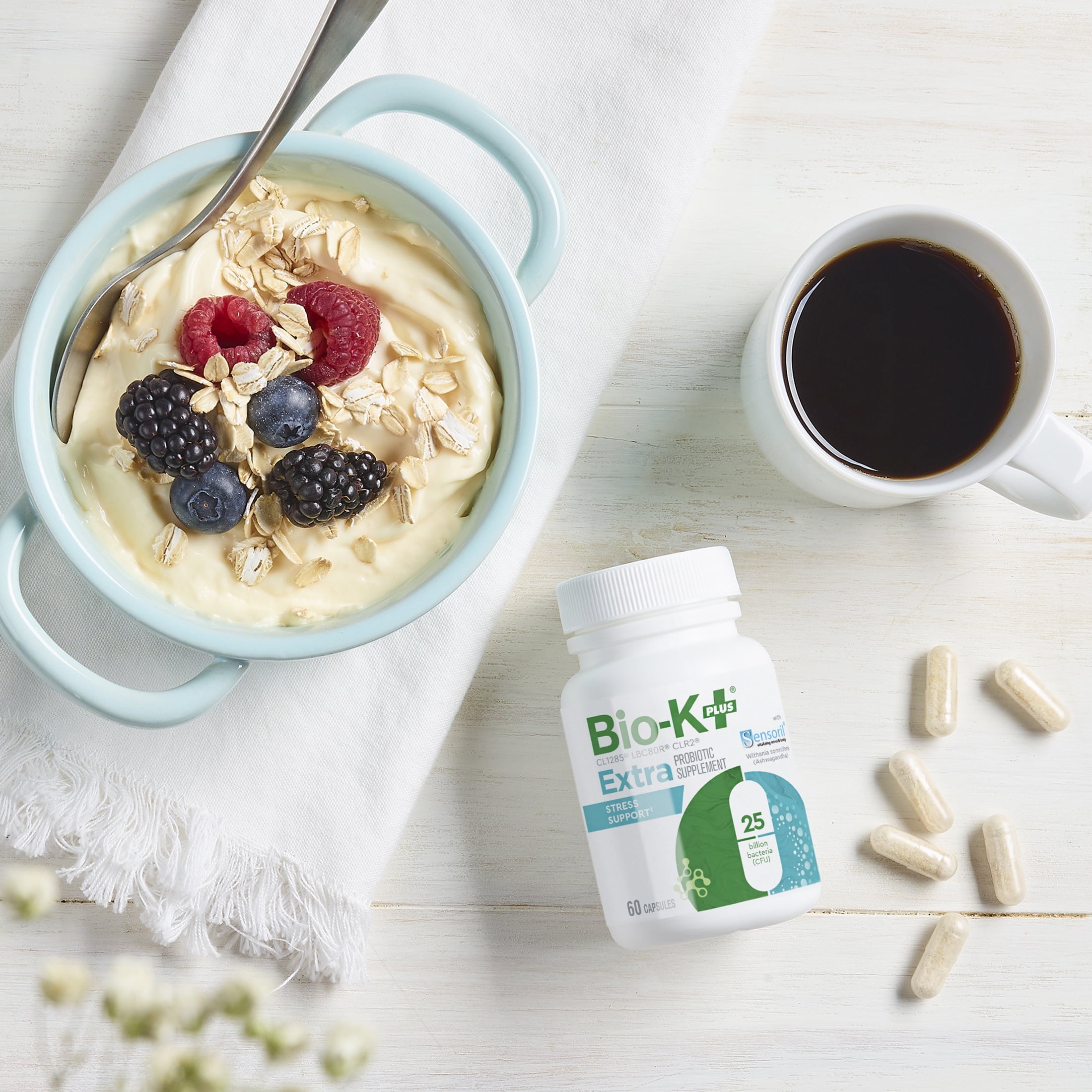 Bio-K+ Extra Stress Support Probiotic Capsules, Shelf Stable, 25 Billion CFU, 60 Count