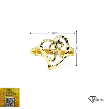 10K Gold Slanted Heart R Ring