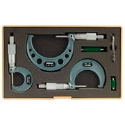 Mitutoyo 103-929 0-3 in. Outside Micrometer Set with Ratchet Stop - 3 Piece