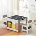 thumbnail image 2 of Costway 4-in-1 Kids Table & Chair Set Toddler Wooden Activity Table with Side Bookshelves Gray, 2 of 10