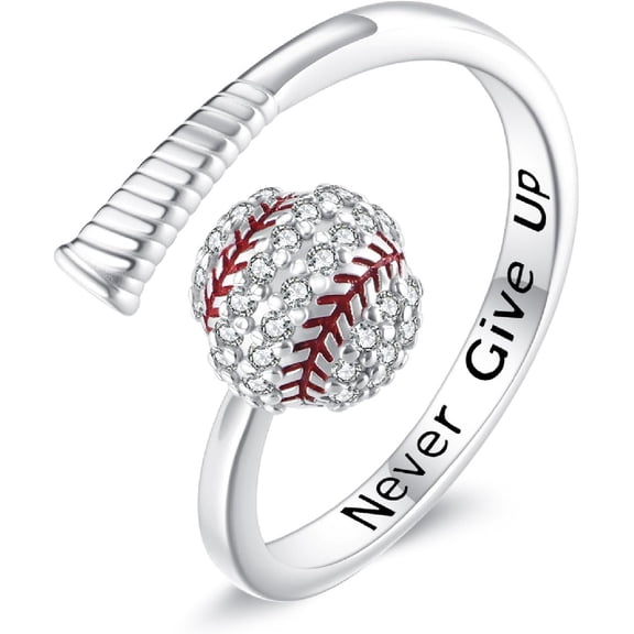 XATENJE Baseball Rings 925 Sterling Silver Open Ring Baseball Sport Jewelry Gift for Women