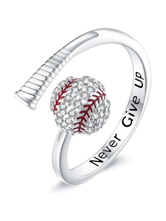 Baseball Rings 925 Sterling Silver Open Ring Baseball Sport Jewelry Gift for Women