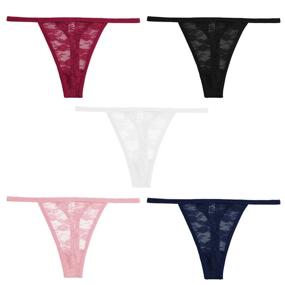 Low Waist Thongs Lace 5 Pairs Fashion Stretch T-back Thongs G-string Underwear