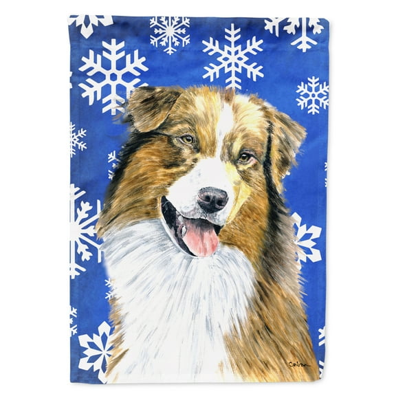 Carolines Treasures SC9397-FLAG-PARENT Australian Shepherd Winter Snowflakes Holiday Flag  multicolor