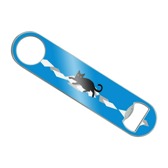 Black Cat Lying on Papers Stainless Steel Vinyl Covered Flat Bartender Speed Bar Bottle Opener