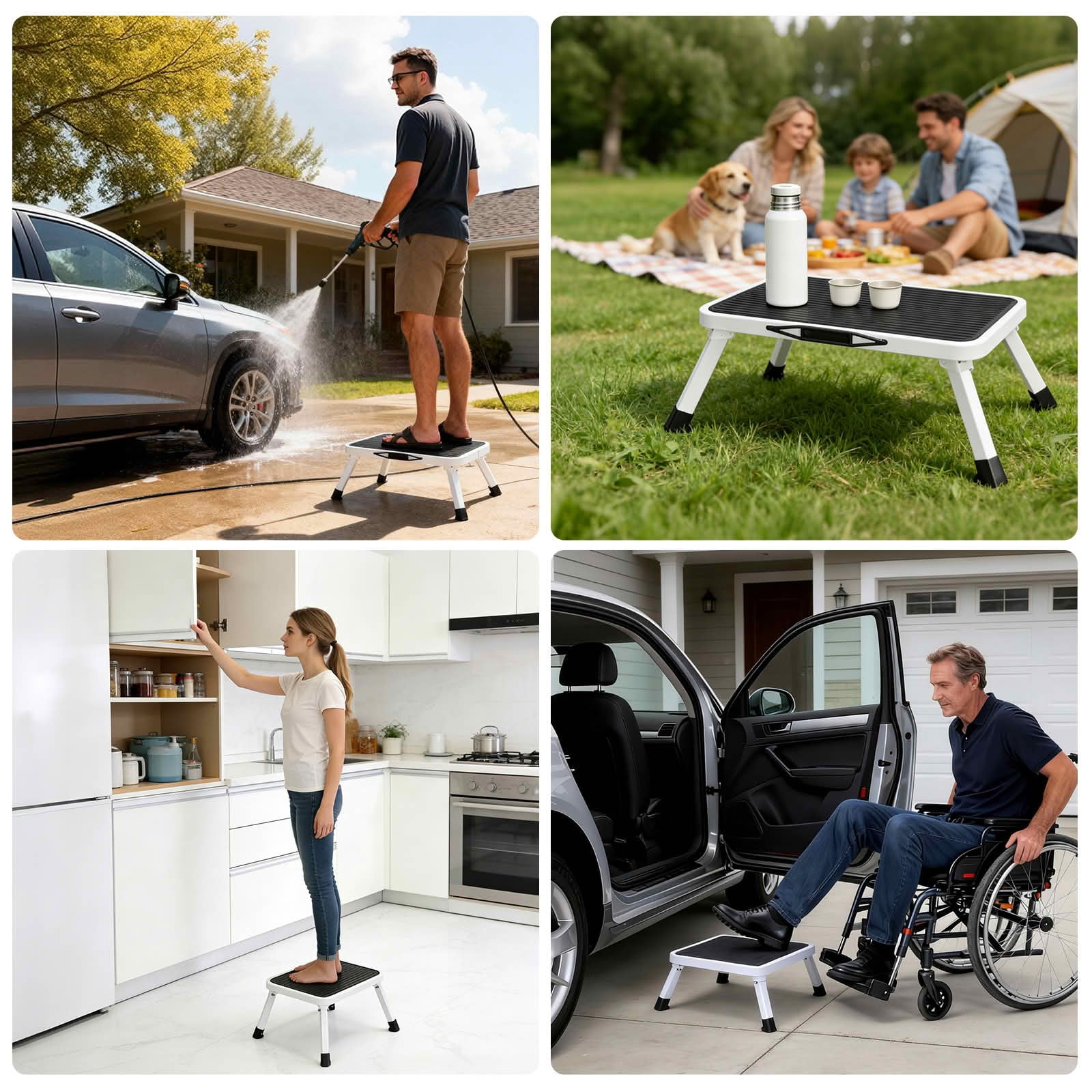 MAYEERTY Foldable Metal Step Stool with Anti-Slip Platform & Rubber Feet, Heavy Duty Portable Folding Stool Holds Up to 330 LBS for Home RV Warehouse Outdoor Use