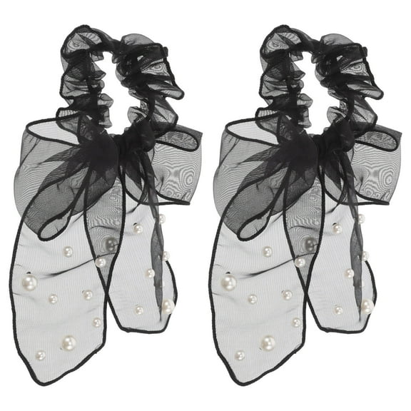 ELAYARD 2Pcs Black Bowknot Organza Mesh Hair Ties High Elastic Ponytail Holders