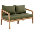 thumbnail image 3 of Christopher Knight Home Modern Outdoor Loveseat Sofa, Natural Acacia Wood Frame with Green Cushions, 3 of 12
