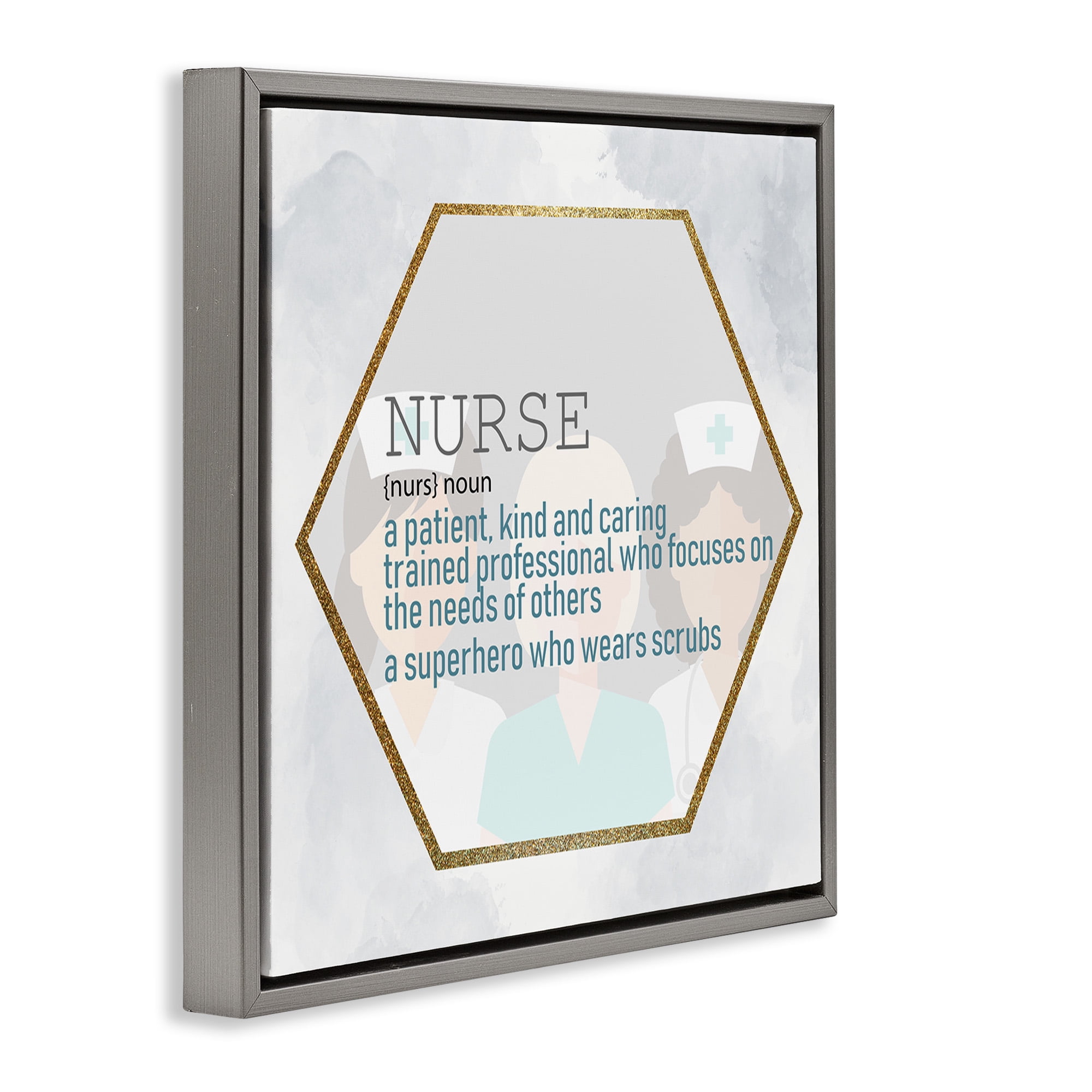 Stupell Industries Nurse Professional Definition Typography Painting Gray Floater Framed Canvas Art Print Wall Art, 25 x 25