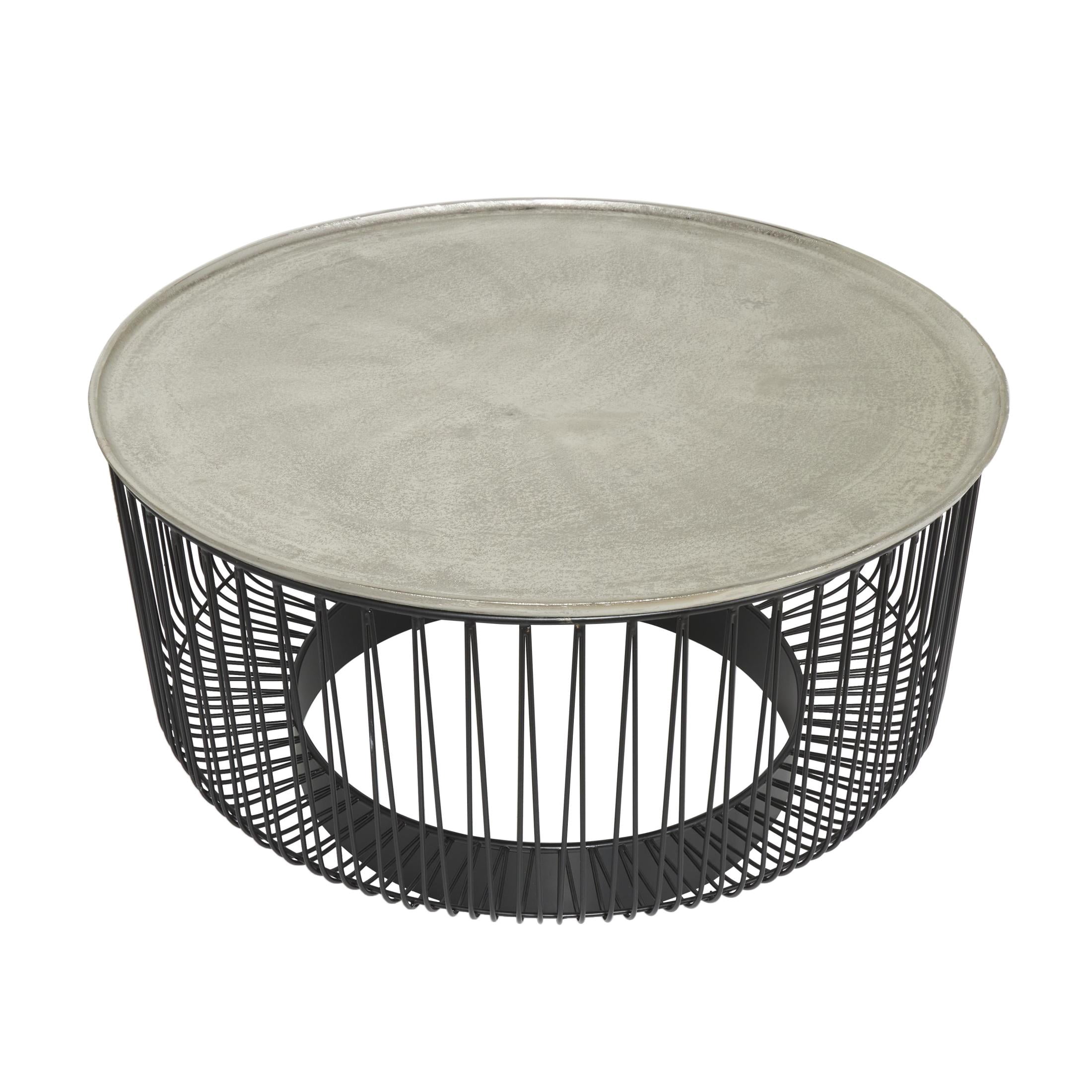 DecMode 30" x 17" Black Aluminum Metal Open Frame Wire Geometric Coffee Table with Silver Aluminum Top, 1-Piece
