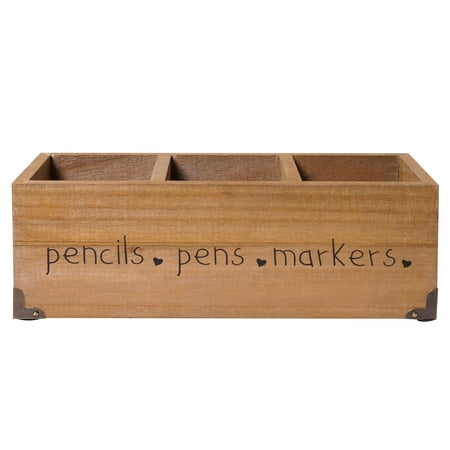 UPC: 0098811234615 | American Art Decor Addie Joy Pens  Pencils  Markers Rectangle 3-Opening Wood Desk Organizer – Brown