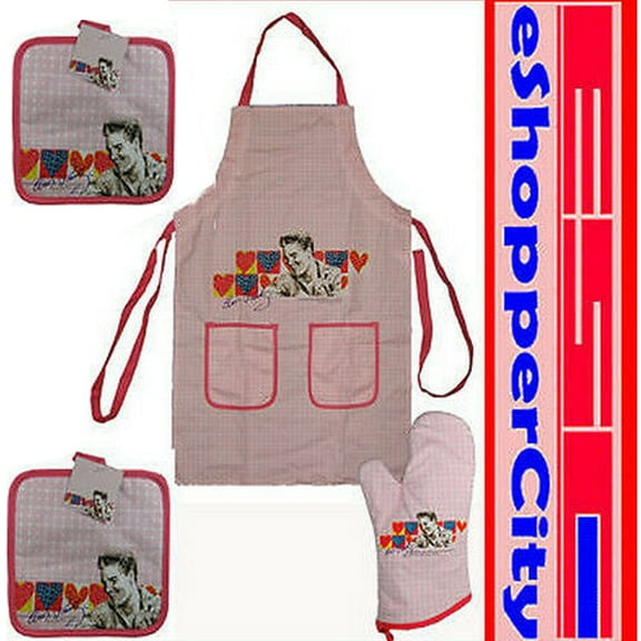 Elvis Presley Kitchen 4 Pcs Set Apron Towel Oven Mitt Pot Holder Brand new
