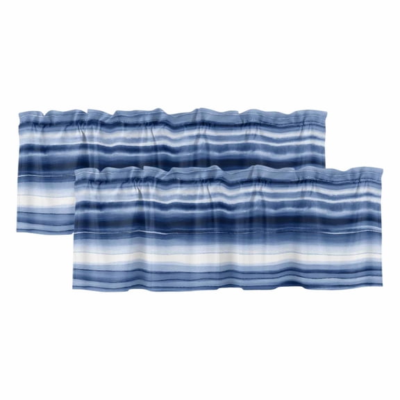 Navy Blue Ombre Curtain Valances for Windows, Kitchen Valance Window Treatments Panel 2 Pack, Modern Abstract Art Farmhouse Rod Pocket Short Curtains for Bathroom Bedroom 42 x 18 Inch