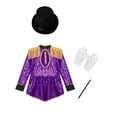 thumbnail image 6 of Ocealan Kids Girls Ringmaster Dance Dress with Drummer Hat Sequins Tailcoat Leotard Purple-C 14, 6 of 7