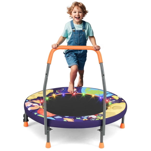 GVN Mini Trampoline with Lights, Outdoor Trampoline for Kids, Purple