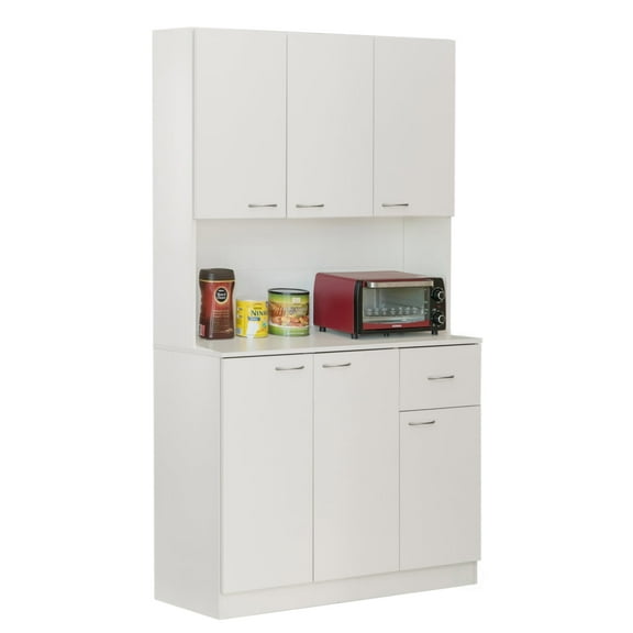 Wooden Kitchen Pantry Storage Cabinet with Drawer, Doors and Shelves, White