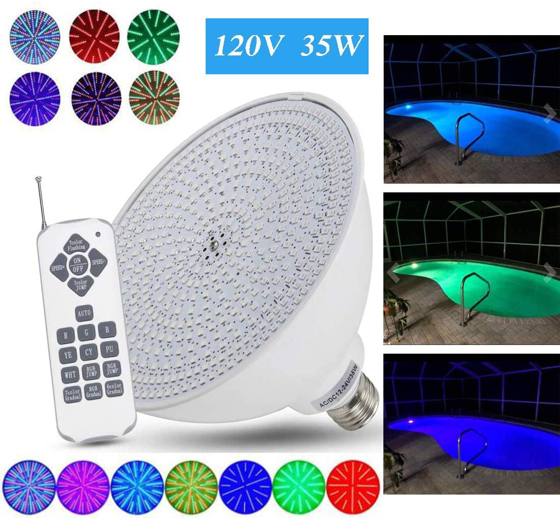 120V 60W RGB Color Changing LED Pool Light for Inground Swimming Pool at Night E26 Replacement Bulb Fit in for Pentair and Hayward Pool Light Fixtures PRTUKYT Pool Lights with Remote Control 